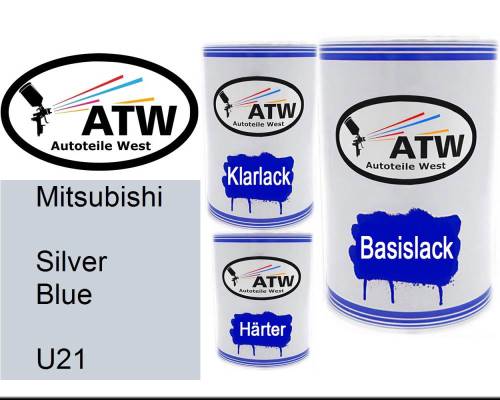 Mitsubishi, Silver Blue, U21: 500ml Lackdose + 500ml Klarlack + 250ml Härter - Set, von ATW Autoteile West.